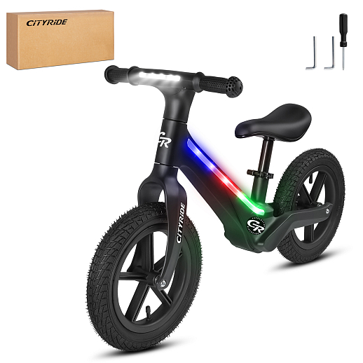 Беговел Cityride, модель CR-BB-07, рама пластик, надувные колеса 12", свет, цвет чёрный в Джамбо Тойз