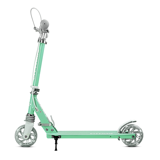 Двухколесный самокат CITY-RIDE 120, ал. 100%. Аморт. передний. Колеса PU 120/120 мм. Подшипники: Abec-9. Грипсы: резина. Хомуты анод, замок на руле. Ручной задний тормоз, зеленый в Джамбо Тойз #6