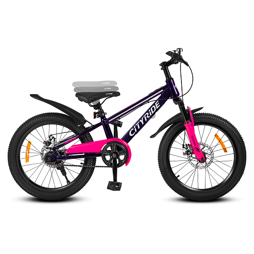 Двухколесный велосипед CITYRIDE, модель CR-B2-10, колеса 20 дюймов, рама сталь, дисковые механические тормоза, свет в раме, подножка, BT, цвет фиолетовый в Джамбо Тойз #14