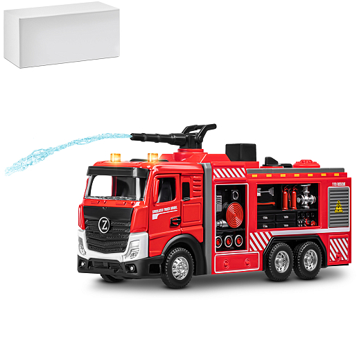 Пожарная металлическая машинка , красный, откр. двери, инерция, спрей, 22*6,5*11 см, в/к в Джамбо Тойз