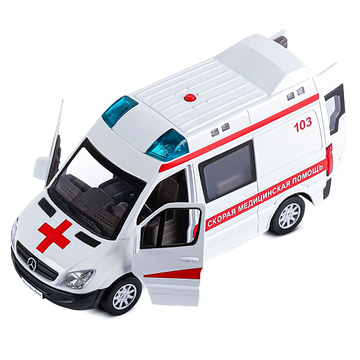 ТМ "Автопанорама" Машинка металлическая 1:32 Mercedes Sprinter "Скорая помощь", белый, откр. передние, боковая и задние двери, свет, звук, инерция, в/к 17,5*13,5*9 см в Джамбо Тойз #14