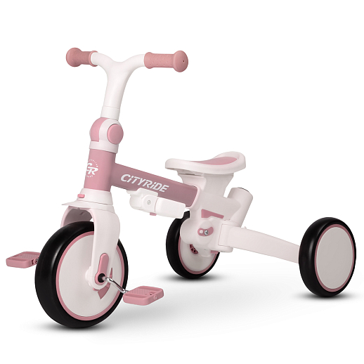 Детский трехколесный велосипед "CITYRIDE". Рама алюминий, может трансформироваться, подножки, колеса 8/7 EVA, капюшон, род. ручка, розовый в Джамбо Тойз #5