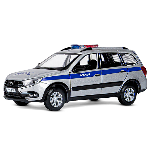 Машинка металлическая Автопанорама, инерционная, коллекционная модель LADA GRANTA CROSS "Полиция" масштаб 1:24, свет, звук, открываются 4 двери, капот, багажник,серебряный, в/к 24,5*12,5*10,5 см в Джамбо Тойз #2