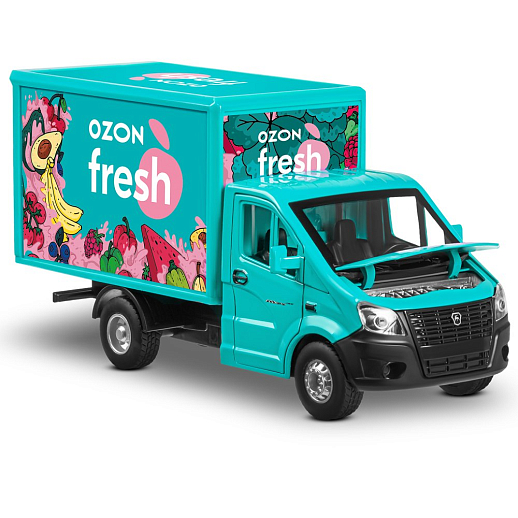 ТМ "Автопанорама" Машинка металлическая 1:28 ГАЗель NEXT OZON fresh, зеленый, откр. двери, задняя дверка фургона, свет, звук, инерция, в/к 24*14*12 см в Джамбо Тойз #20