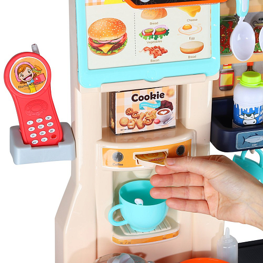 Игровой набор Кухня детская игровая, кран с водой, еда меняет цвет, телефон на бат., свет, звук, в компл.65 предметов, цв.син., в/к 59*50*20см в Джамбо Тойз #10
