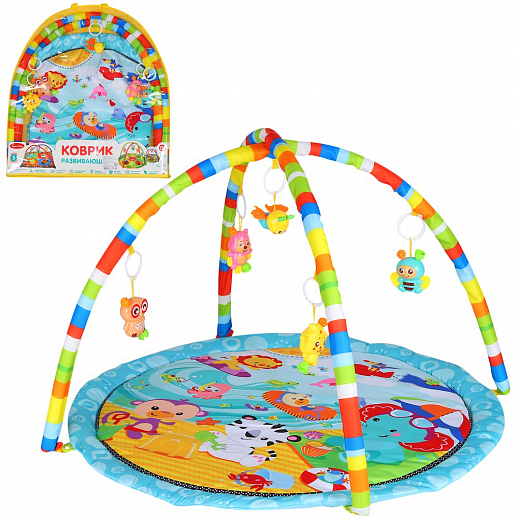 ТМ "Smart Baby"  Детский развивающий коврик с игрушками-погремушками, диаметр коврика 86 см, в/п  61х58,5х4 см в Джамбо Тойз