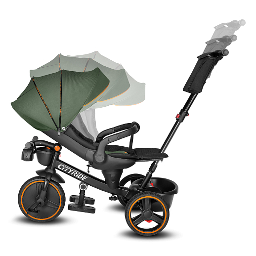 Трехколесные велосипед CITYRIDE, металл,  колеса PVC 12"/10", попрот. наколон. Сиденье с крышей,  род ручка, наклон руль, функц. фара, тормоз, корзинка в Джамбо Тойз #5