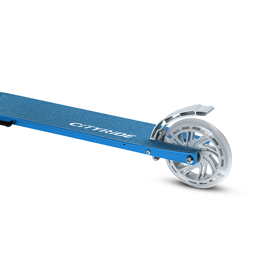 Двухколесный самокат CITY-RIDE 120, ал. 100%. Аморт. передний. Колеса PU 120/120 мм. Подшипники: Abec-9. Грипсы: резина. Хомуты анод, замок на руле. Ручной задний тормоз.Голубой. в Джамбо Тойз #7