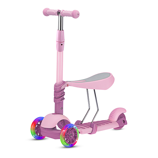 Трехколесный самокат-беговел CITYRIDE 3в1. в/к. Колеса PU 120/95, передние LED свет. Ручка - сталь, корзина, дека сиденье PP материал. Ручка управления. C корзиной в светлый розовый цвет. в Джамбо Тойз #6