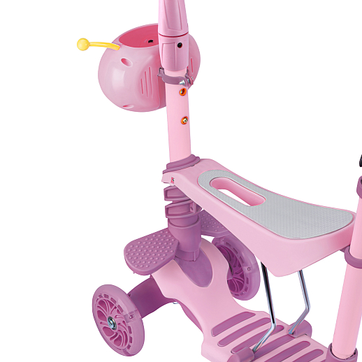 Трехколесный самокат-беговел CITYRIDE 3в1. в/к. Колеса PU 120/95, передние LED свет. Ручка - сталь, корзина, дека сиденье PP материал. Ручка управления. C корзиной в светлый розовый цвет. в Джамбо Тойз #11