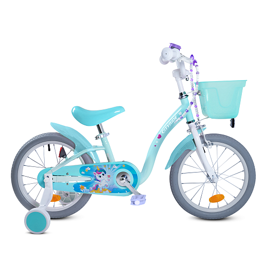 Велосипед двухколёсный CITYRIDE, модель CR-B2-09H, колеса 16"сталь, рама сталь, балансирные колеса, пластиковая корзинка, оплетка тормозных рубашек в  декортаивных бусинах, задний тормоз ленточный, цвет морская волна в Джамбо Тойз #2