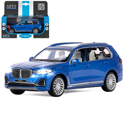 ТМ "Автопанорама" Машинка металлическая 1:32 BMW X7, синий, свет, звук, откр. четыре двери, капот и багажник, инерция, в/к 17,5*13,5*9 см в Джамбо Тойз