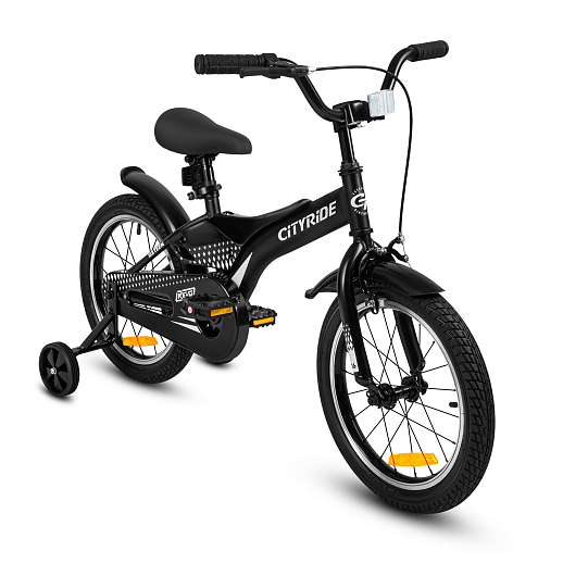 Детский велосипед "Cityride REVO", модель CR-B2-05, рама сталь, кожух цепи 100%, обода алюм. 16", втулки сталь, покрышки 2,125, страх. колеса, руль сталь. вынос сталь, задние ножные тормоза, передний клещевой, крылья пластик, отражатели пер/зад и на спицах, цвет чёрный в Джамбо Тойз