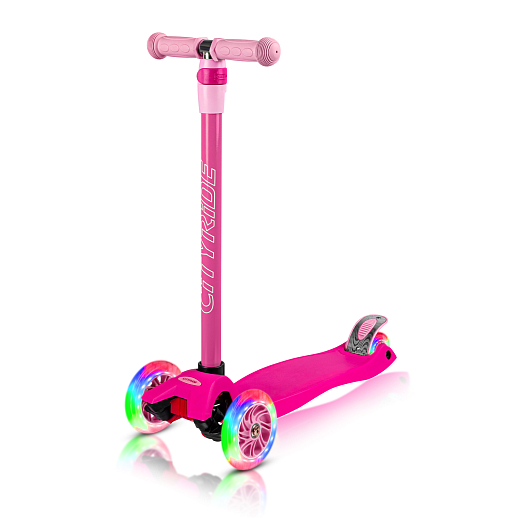 Самокат трехколесный CityRide, пакет, Дека: PP+нейлон, колеса PU 120/76 свет, руль  металл телеск., цвет розовый в Джамбо Тойз #9
