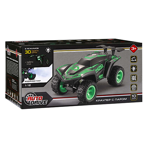 AUTODRIVE Р/У краулер с функцией пара,1:12,3D подсветка корпуса и пульта,4WD,цвет зеленый,в/к 38,5×21,5×18,5см в Джамбо Тойз #18