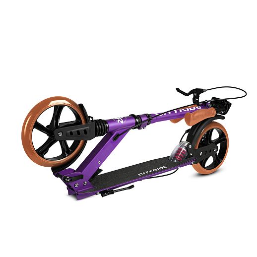 2хкол. самокат CITYRIDE 200MM disk, ал. 100%. Аморт. передний/задний. Колеса PU 200/200 мм. Подшипники: Abec-9. Грипсы: резина. Хомуты анод., замок на руле. Ручной дисковый задний тормоз. Сиреневый в Джамбо Тойз #6