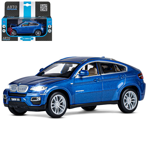 ТМ "Автопанорама" Машинка металлическая 1:32 BMW X6, синий, свет, звук, откр. двери, капот и багажник, инерция, в/к 17,5*13,5*9 см в Джамбо Тойз
