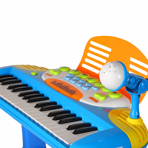 Детское электронное пианино на бат., в компл. микрофон, стул, свет. звук. эффект, цвет синий, в/к 60*43*12 см  в Джамбо Тойз #6