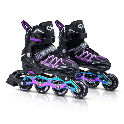 Роликовые коньки CITYRIDE, Черный-фиолетовый, PU колеса, переднее колесо со светом, подшипники ABEC 7, анодированная алюминиевая рама, текстильный мысок с резиновыми вставками, в/к 5сл гофрокартон в Джамбо Тойз #4