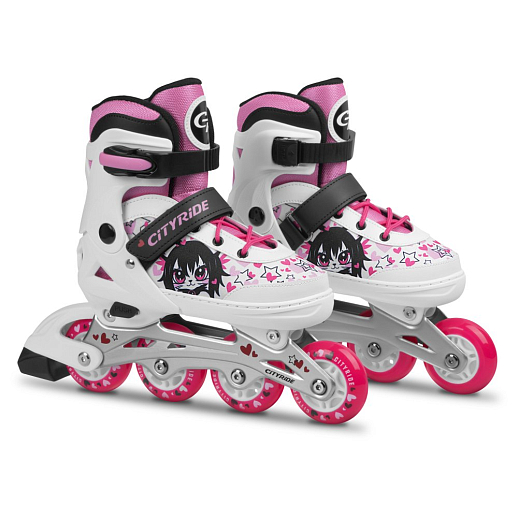 "CITY-RIDE" Комплект (ролики, защита, шлем, сумка), передне колесо со светом, колеса PU, подшипник ABEC 7, цвет белый-розовый в н/сумке, в/к в Джамбо Тойз #18