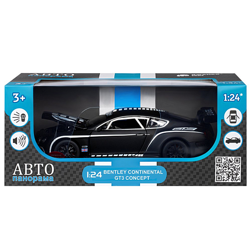 ТМ "Автопанорама" Машинка металл 1:24 Bentley Continental GT3 Concept, черный + белый, свободный ход колес, откр. двери, капот, свет, звук, в/к 24,5*12,5*10,5 см  в Джамбо Тойз #3