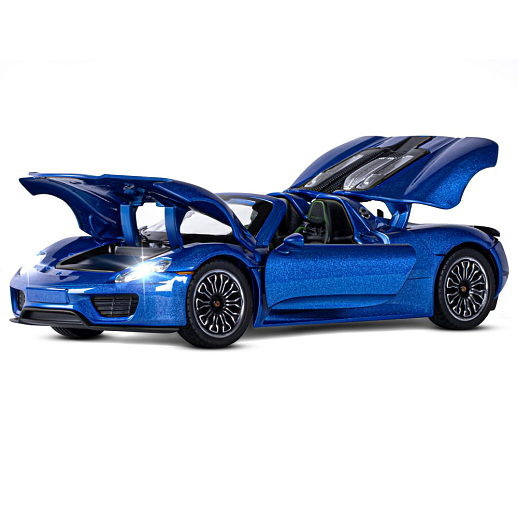 ТМ "Автопанорама" Машинка металлическая, 1:24, Porsche 918 Spyder, синий перламутр, откр. двери, капот и багажник, свет, звук, свободный ход колес, в/к 24,5х12,5х10,5 см в Джамбо Тойз #6