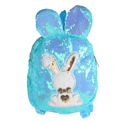 Рюкзачок детский для девочек с пайетками "Зайка", голубого цвета,  25.5*21*6 см в Джамбо Тойз