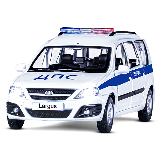 Машинка металлическая Автопанорама, инерционная, коллекционная модель LADA LARGUS, масштаб 1:24, "Полиция", свет, звук, открываются 4 двери, капот, багажник, белый, в/к 24,5*12,5*10,5 см в Джамбо Тойз #6