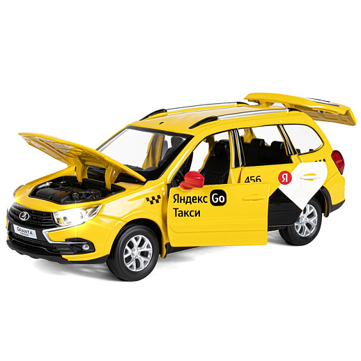 Машинка металлическая Яндекс Go, инерционная, коллекционная модель 1:24 LADA GRANTA CROSS, цвет желтый, открываются 4 двери, капот, багажник, свет, звук, в/к 24,5*12,5*10,5 см в Джамбо Тойз #5