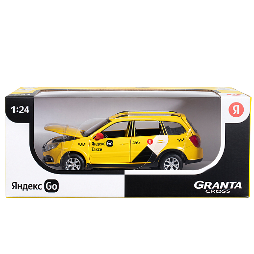 Машинка металлическая Яндекс Go, инерционная, коллекционная модель 1:24 LADA GRANTA CROSS, цвет желтый, открываются 4 двери, капот, багажник, свет, звук, в/к 24,5*12,5*10,5 см в Джамбо Тойз #3