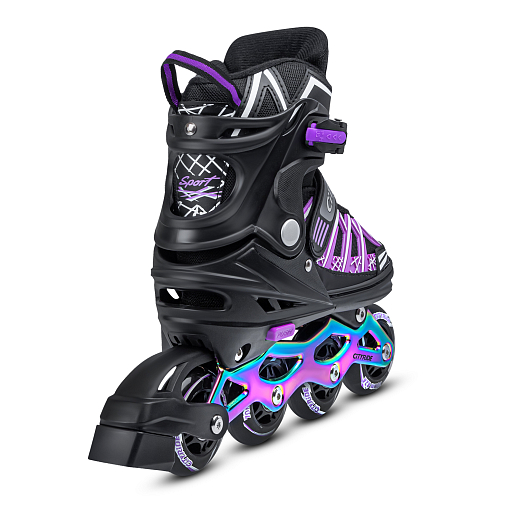 Роликовые коньки CITYRIDE, Черный-фиолетовый, PU колеса, переднее колесо со светом, подшипники ABEC 7, анодированная алюминиевая рама, текстильный мысок с резиновыми вставками, в/к 5сл гофрокартон в Джамбо Тойз #5