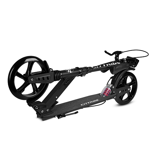 2хкол. самокат CITYRIDE 200MM disk, ал. 100%. Аморт. передний/задний. Колеса PU 200/200 мм. Подшипники: Abec-9. Грипсы: резина. Хомуты анод., замок на руле. Ручной дисковый задний тормоз. Черный в Джамбо Тойз #6
