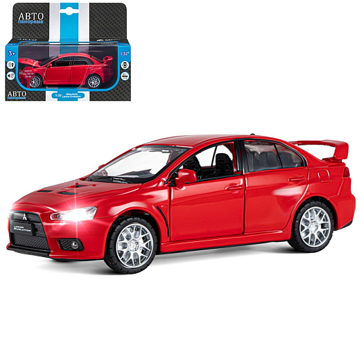 ТМ "Автопанорама" Машинка металлическая 1:32 Mitsubishi  Lancer Evolution, красный, откр. двери, капот и багажник, свет, звук, инерция,  в/к 17,5*12,5*6,5 см в Джамбо Тойз