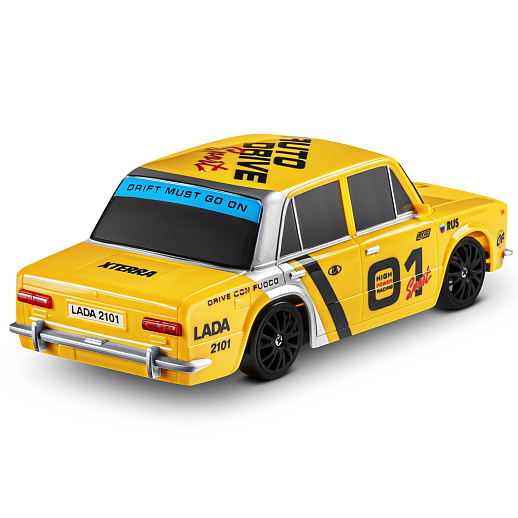 AUTODRIVE Р/У Машина для дрифта LADA 2101,М1:24,2.4GHz,4WD,свет фар,4 доп.колеса,конусы,с аккум.,цв. желтый/серебро/черн.,в/к 20,5*13*13см в Джамбо Тойз #10
