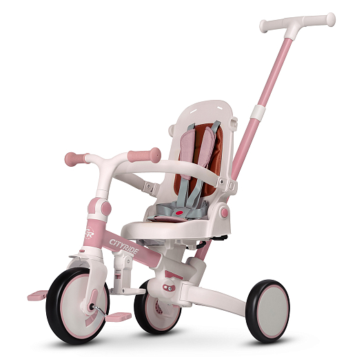 Детский трехколесный велосипед "CITYRIDE". Рама алюминий, может трансформироваться, подножки, колеса 8/7 EVA, капюшон, род. ручка, розовый в Джамбо Тойз #3