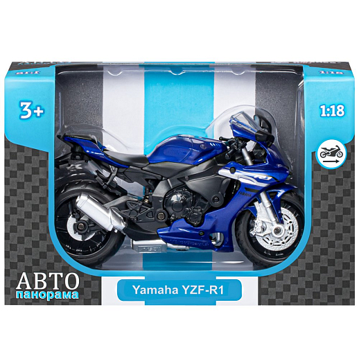 ТМ "Автопанорама" Мотоцикл металлический 1:18 YAMAHA YZF-R1, синий, свободный ход колес, в/к 9,2 х 4,5 х 14 см в Джамбо Тойз #3