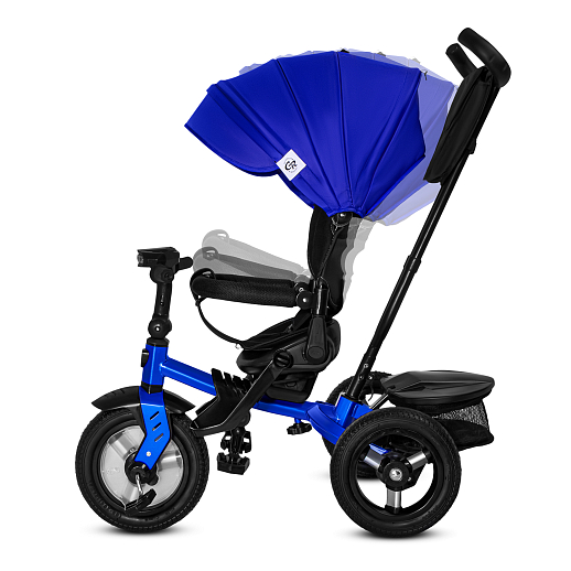 Детский 3хкол. велосипед "CITYRIDE". Пятиугольная рама, сиденье 360, складная крыша D600, подножки, резиновые колеса 12/10, багажник, сумочка, фара, синий в Джамбо Тойз #14