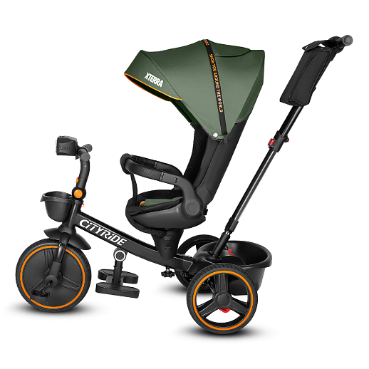 Трехколесные велосипед CITYRIDE, металл,  колеса PVC 12"/10", попрот. наколон. Сиденье с крышей,  род ручка, наклон руль, функц. фара, тормоз, корзинка в Джамбо Тойз #6