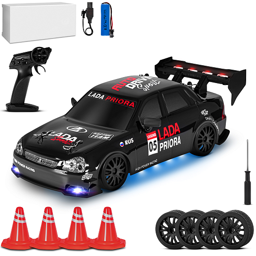 AUTODRIVE Р/У Машина для дрифта LADA Priora,1:24,2.4GHz,4WD,свет,с аккум, цвет черный, в/к 20,5*10,5*11,5см в Джамбо Тойз