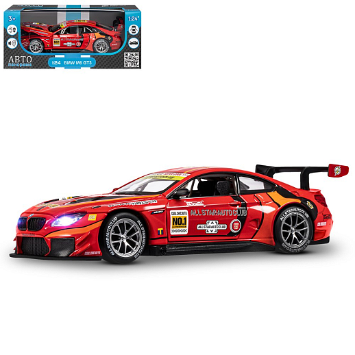 ТМ "Автопанорама" Машинка металлическая, 1:24 BMW M6 GT3, красный, откр. двери и капот, свет, звук, свободный ход колес, в/к 24,5х12,5х10,5 см в Джамбо Тойз
