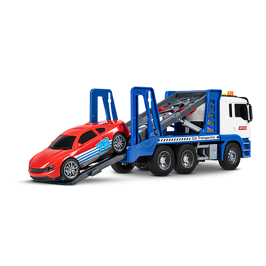 AUTODRIVE_Фрикционный Автовоз с машинкой,помповый механизм,звук,свет,на бат.,в гофрокор. 33*12,5*18,5см в Джамбо Тойз #4