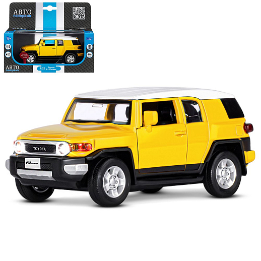 ТМ "Автопанорама" Машинка металлическая 1:32  Toyota FJ Cruiser, желтый, свет, звук, откр. двери, инерция, в/к 17,5*13,5*9 см в Джамбо Тойз
