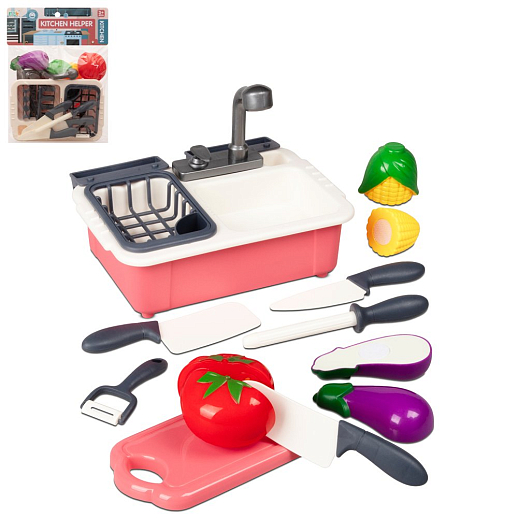 Игровой набор "Кухонная раковина" с аксессуарами, розовый, в/к 27,5х24,5 см в Джамбо Тойз