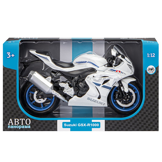 ТМ "Автопанорама" Мотоцикл металл. 1:12 SUZUKI GSX-R1000, белый, свободный ход колес, в/к 7,1 х 11,7 х 20,6 см в Джамбо Тойз #3