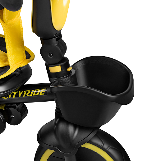 Детский 3хкол. велосипед ”CITYRIDE“ Рама сталь, наклонный руль из магнезия, колясочная крыша, ручка управления с подстаканником, 2 корзины. Колеса EVA 10/8, подножки, тормоза, бампер безопасности. Желто-черный в Джамбо Тойз #22
