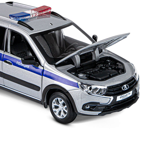 Машинка металлическая Автопанорама, инерционная, коллекционная модель LADA GRANTA CROSS "Полиция" масштаб 1:24, свет, звук, открываются 4 двери, капот, багажник,серебряный, в/к 24,5*12,5*10,5 см в Джамбо Тойз #17