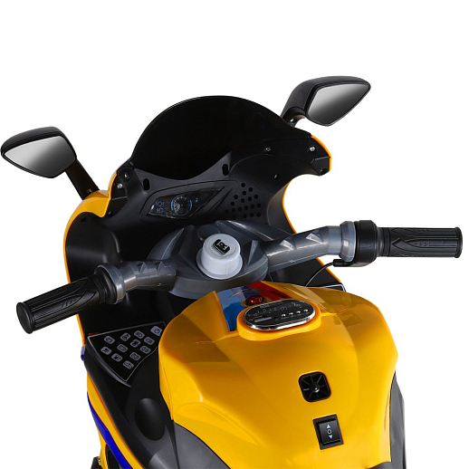 Электромотоцикл детский трёхколёсный на аккумуляторе, USB, MP3, колеса пластик, свет LED. Размер 115*52*77 . Цвет желтый в Джамбо Тойз #6