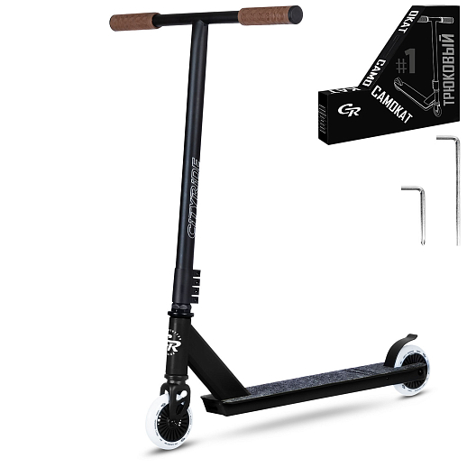Трюковый самокат CITYRIDE TEMPO, T-bar сталь 50*52см, дека алюм.49*9,5см, колеса PU 86A 100мм, пластик диск, вилка резьб., хомут 4б., цвет Черный  в Джамбо Тойз