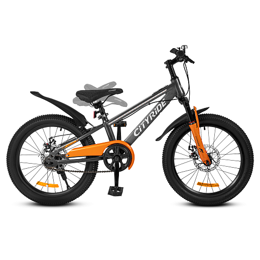 Двухколесный велосипед CITYRIDE, модель CR-B2-10, колеса 20 дюймов, рама сталь, дисковые механические тормоза, свет в раме, подножка, BT, цвет серый металлик в Джамбо Тойз #13