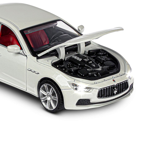 ТМ "Автопанорама" Машинка металл.1:32 Maserati Ghilbi, белый, откр. двери, капот и капот, свет, звук, инерция в/к 18*9*13,5 см в Джамбо Тойз #19
